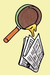 油を新聞紙に吸わせているイラスト