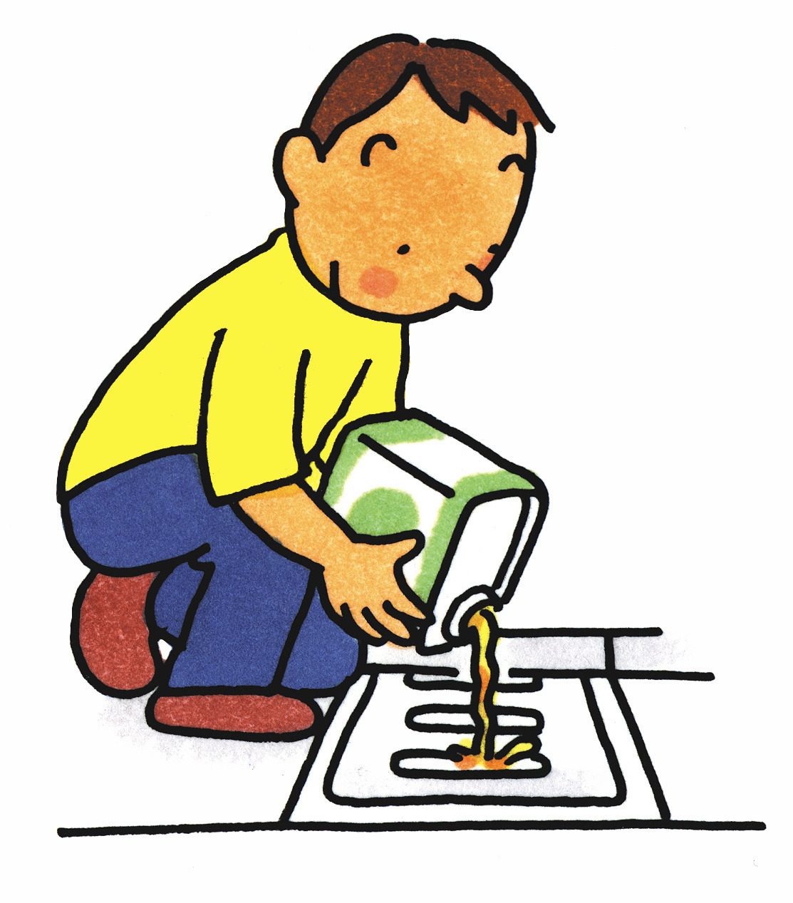 男性がペンキ類を下水道に流しているイラスト