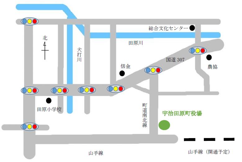 宇治田原町役場庁舎の周辺概略図